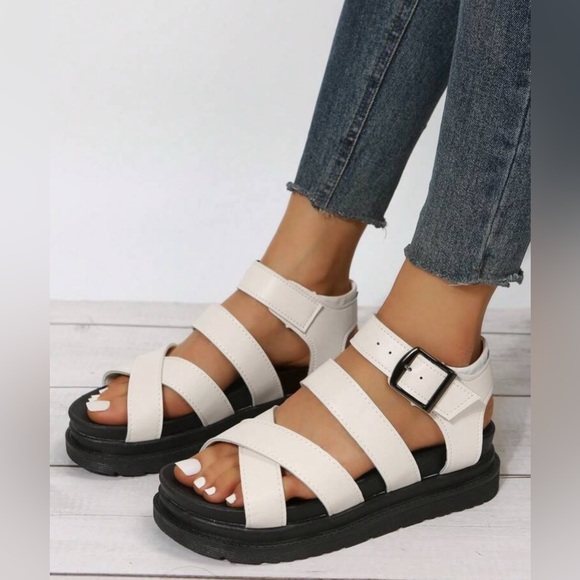 Leather PU Platform Wedge Sandals With Buckle And Thick Heels.Super comfortable - Picture 5 of 7